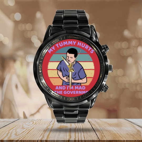 Discover My Tummy Hurts and I'm Mad At The Government Calendar Steel Band Watch, Funny Meme Calendar Steel Band Watch