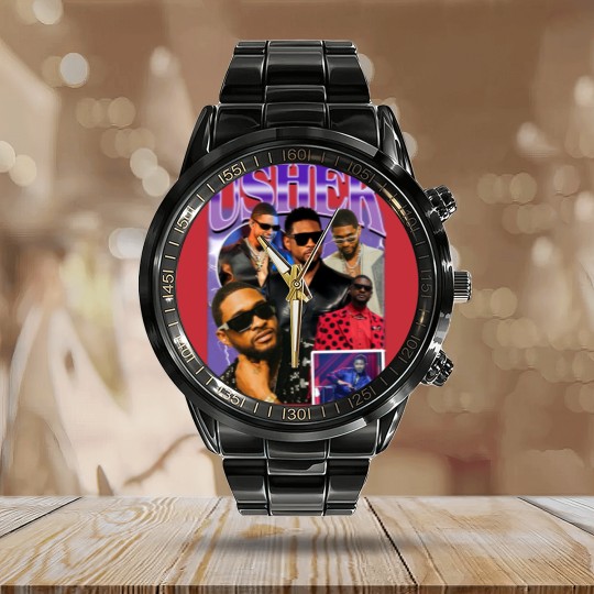 Discover Limted Rapper Usher Calendar Steel Band Watch, Vintage Usher 90s Calendar Steel Band Watch, Retro Usher Graphic Calendar Steel Band Watch