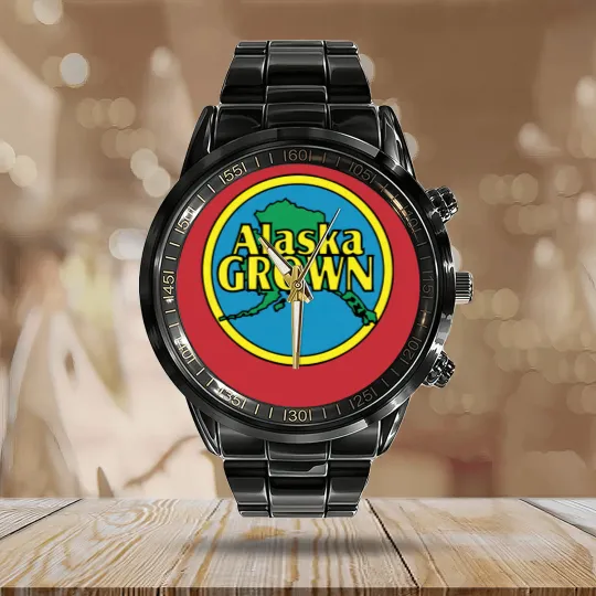 Discover Alaska Grown Calendar Steel Band Watch