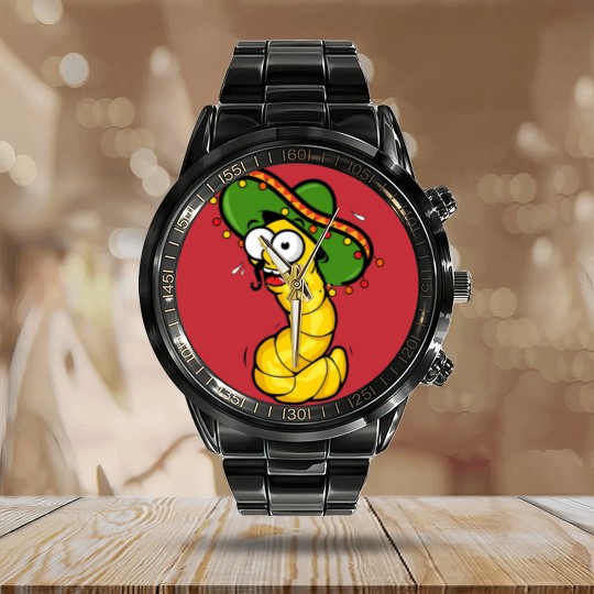 Discover Tequila Worm Calendar Steel Band Watch