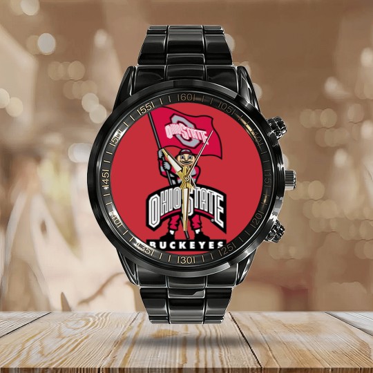 Discover Buckeyes Mascot Calendar Steel Band Watch