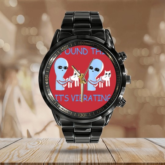 Discover i found this it's vibrating funny aliens cats Calendar Steel Band Watch