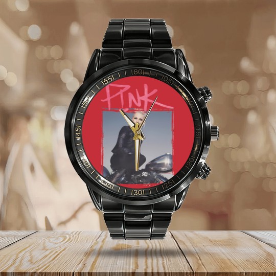 Discover Pink P!nk Bootleg Vintage Calendar Steel Band Watch, Pink Singer Merch Calendar Steel Band Watch, Pink On Tour Graphic Calendar Steel Band Watch