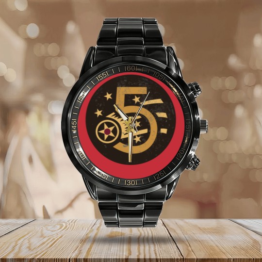 Discover WW2 5th Air For ce Patch distressed Calendar Steel Band Watch