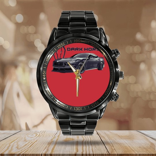 Discover dark horse Mustang GT 5.0L V8 coyote engine Perf Calendar Steel Band Watch