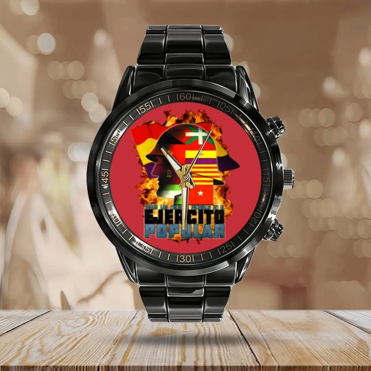 Discover Brigadas Internacionales No Pasaran Spanish Civil warr Red Star Raised Fist Revolution 3836 Calendar Steel Band Watch