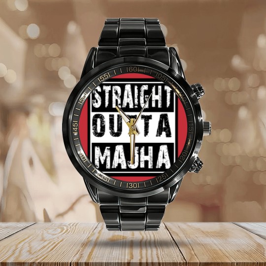 Discover Straight Outta Majha Calendar Steel Band Watch