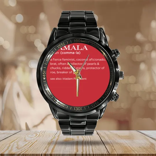 Discover Kamala Harris 2024 Election Calendar Steel Band Watch - Coconut Tree Calendar Steel Band Watch - Kamala Rally