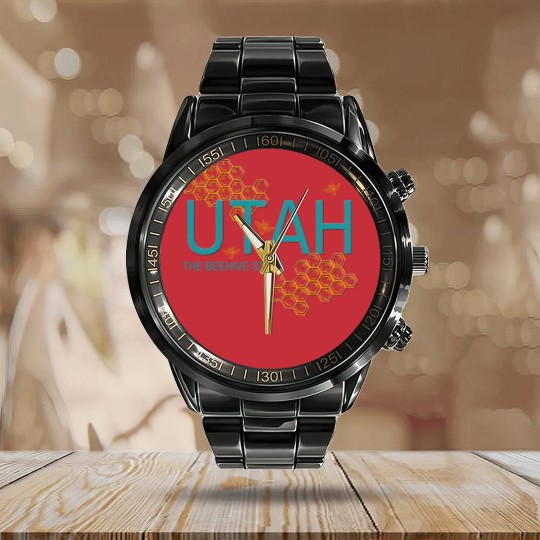 Discover Utah The Beehive State Bee - Utah - Calendar Steel Band Watch