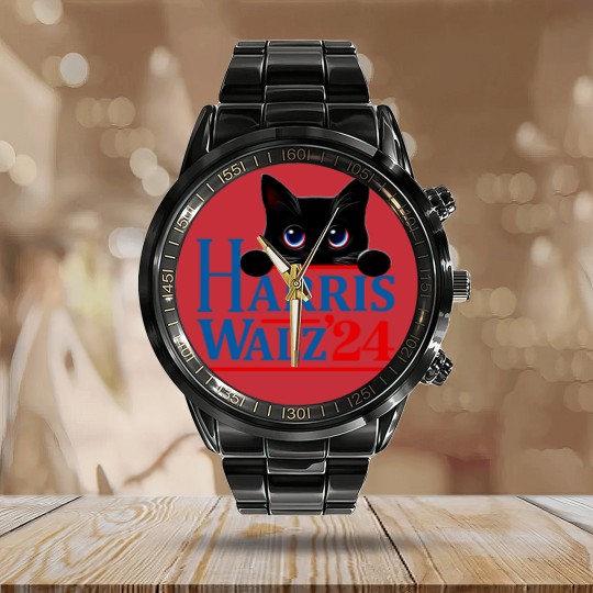 Discover Harris Walz Cat Lady  Harris tim walz Calendar Steel Band Watch - 1 Calendar Steel Band Watch
