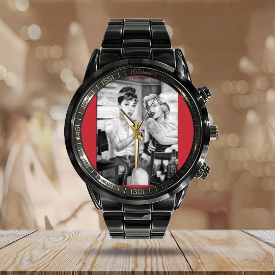 Discover Marilyn Monroe and Audrey Hepburn vintage design Calendar Steel Band Watch