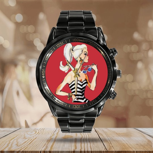 Discover Retro Vintage Doll Pinup Fashion 1950s barbie-doll Pop Art Calendar Steel Band Watch