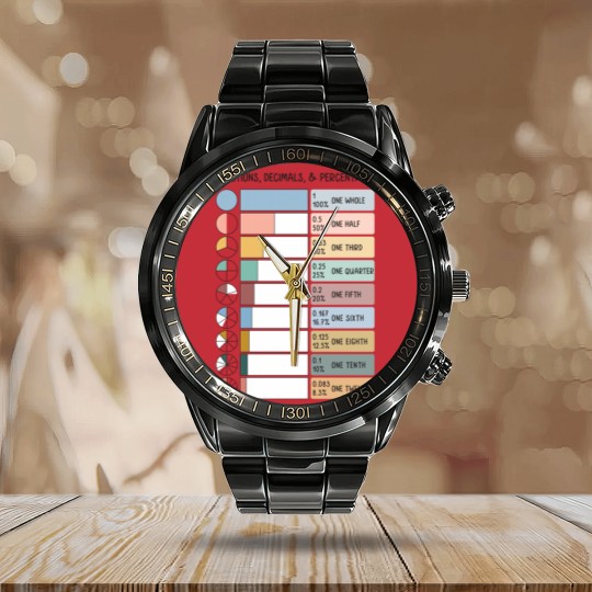 Discover Math Fraction Wheels Decimals and Percentages Educational Art in Muted Boho Rainbow Colors for Kid Calendar Steel Band Watch