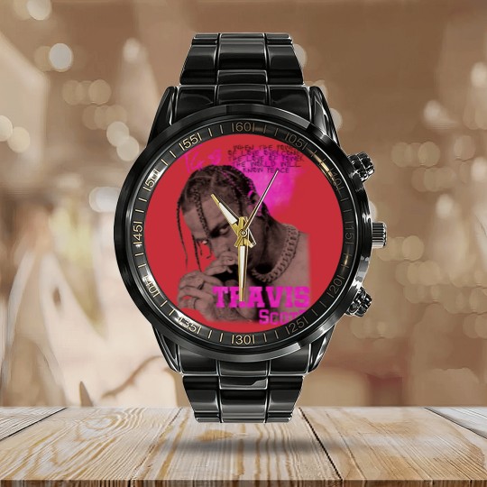 Discover Vintage Travis Calendar Steel Band Watch, Retro 90s Travis Rapper Calendar Steel Band Watch