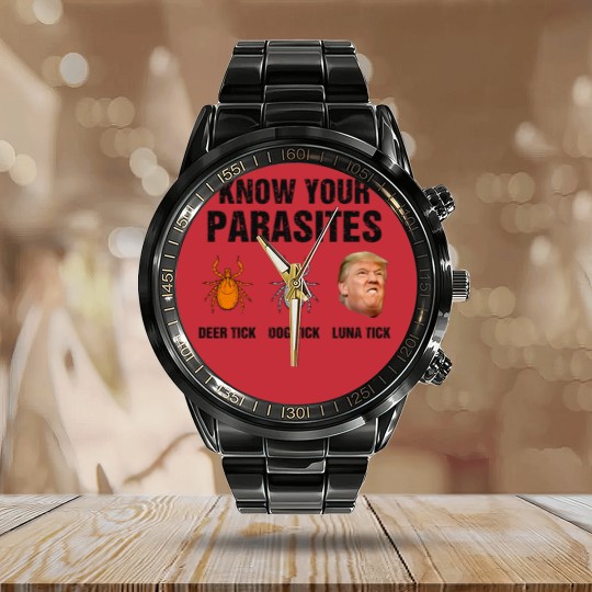 Discover Know Your Parasites Deer Tick Dog Tick Luna Tick Calendar Steel Band Watch