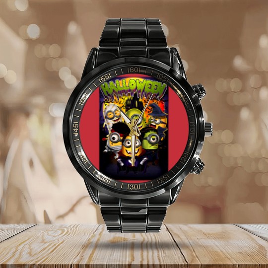 Discover Unisex Halloween Minions Jersey Short Sleeve Calendar Steel Band Watch