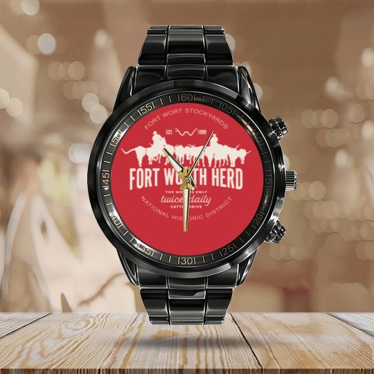 Discover fort worth texas stockyards and rodeo cowboy desig t Calendar Steel Band Watch