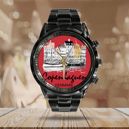 Discover Copenhagen Denmark Calendar Steel Band Watch