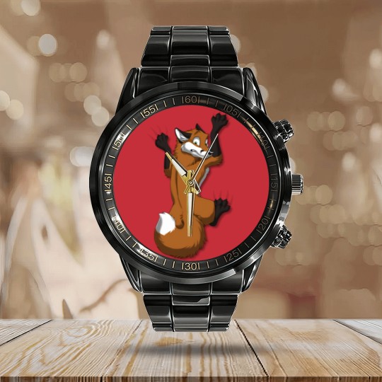 Discover Clinging Red Fox Calendar Steel Band Watch