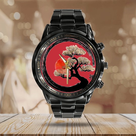 Discover Enso Zen Circle and Bonsai Tree Calendar Steel Band Watch
