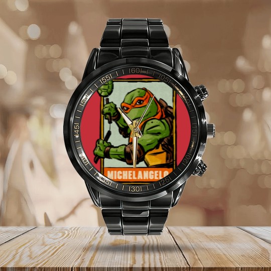 Discover Michelangelo Ninja Turtles Comic Vintage Calendar Steel Band Watch,