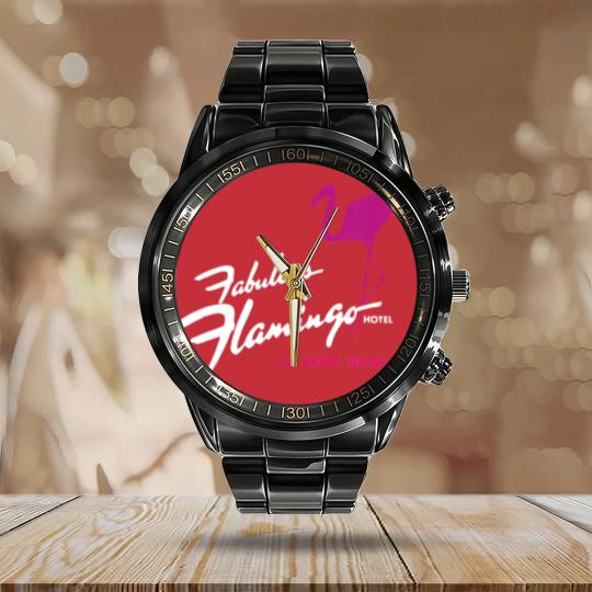 Discover flamingo hotel casino las vegas retro vintage t Calendar Steel Band Watch