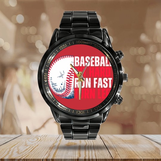 Discover Sport Baseball Hit Hard Run Fast Turn Left For Lovers Calendar Steel Band Watch