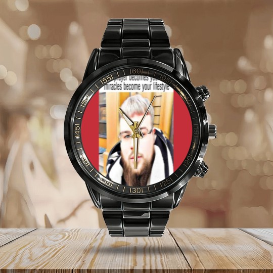 Discover (joeyy) when prayer becomes your habit, miracles become your lifestyle Long Calendar Steel Band Watch