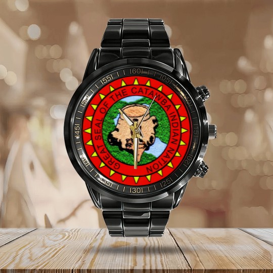 Discover Great Seal of Catawba Indian Nation Calendar Steel Band Watch