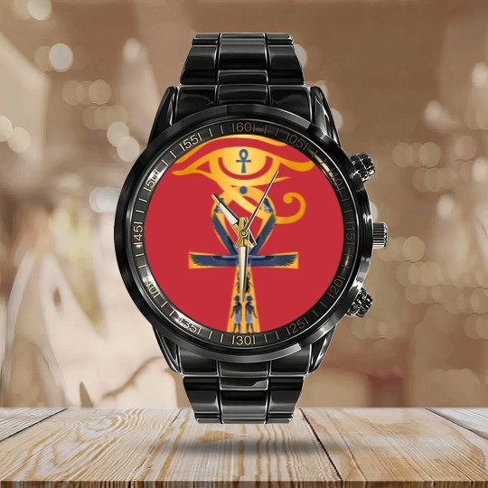 Discover Ancient Egypt God Eye of Horus Ankh Egyptian Symbol Calendar Steel Band Watch
