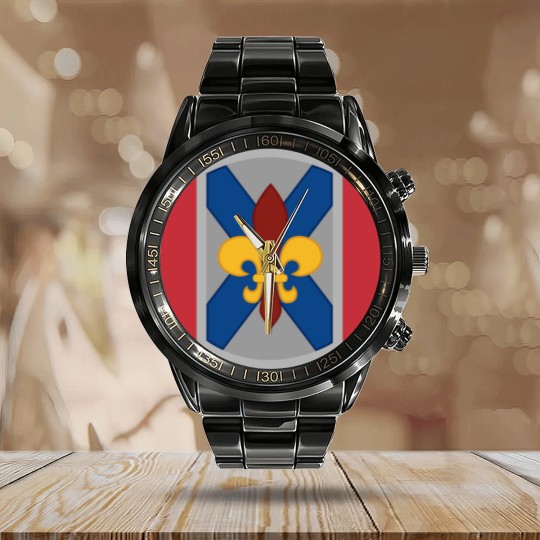 Discover 256th Infantry Calendar Steel Band Watch
