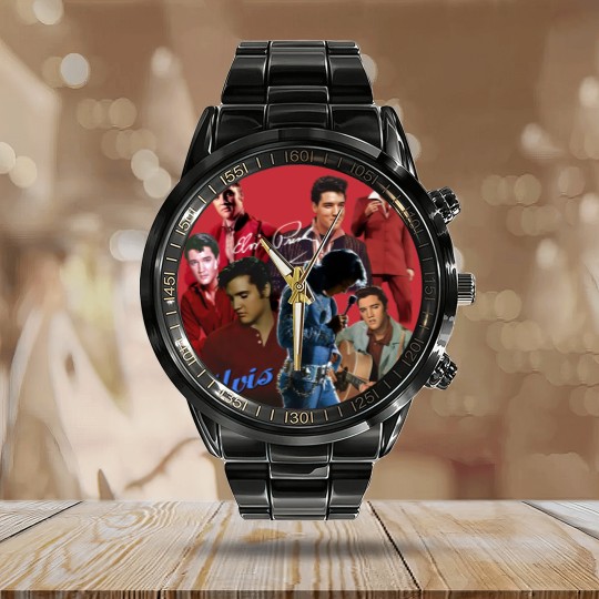 Discover Inspired Elvis Presley Graphic Signature T- Calendar Steel Band Watch Gift For Fan