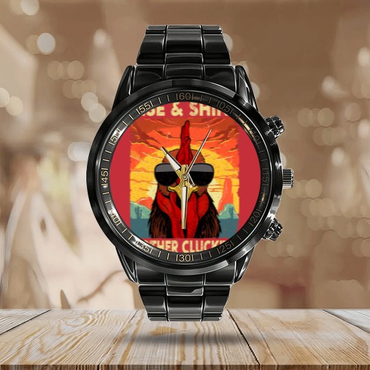 Discover Rise and Shine Mother Cluckers Funny Farm Chicken Rooster Calendar Steel Band Watch