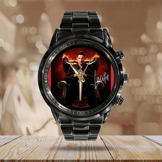 Discover Lucifer circle script photographic print Calendar Steel Band Watch