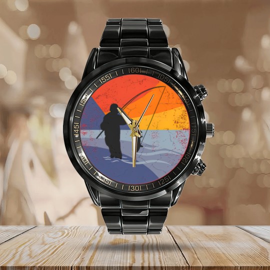 Discover Fishing fishing rod FISHING FISHERMAN lake fishing Calendar Steel Band Watch