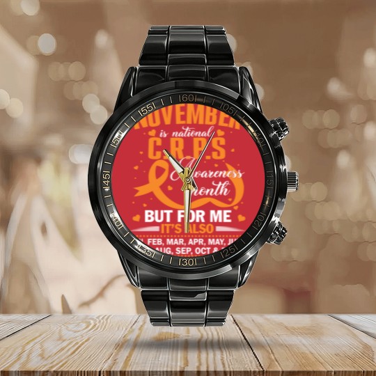 Discover In November We Wear Orange Ribbon CRPS Awareness Month / Day Calendar Steel Band Watch