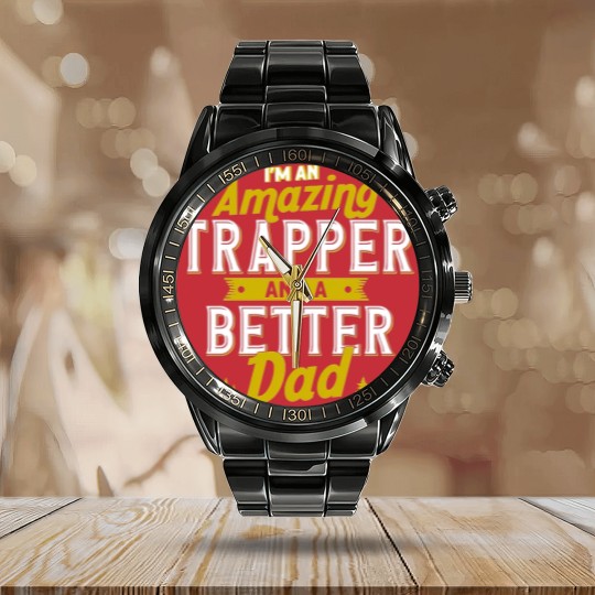 Discover Hunting Trapper Trapping Calendar Steel Band Watch