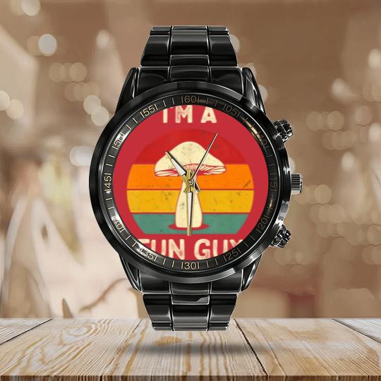 Discover Funny Funguy Mushroom Calendar Steel Band Watch Fungi Joke Pun Mushroom Pickers Calendar Steel Band Watch