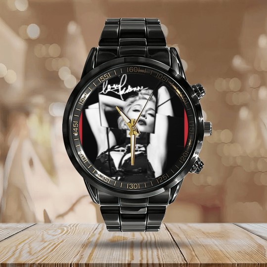 Discover Madonna Signature Calendar Steel Band Watch Short Sleeve Cotton Black Men All Size S to 5XL