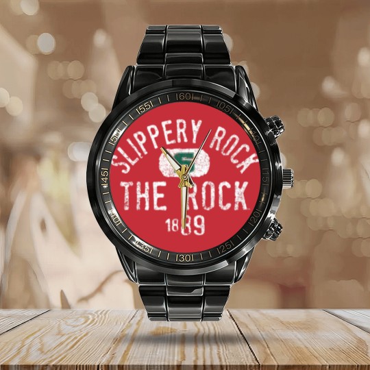 Discover slippery rock he rock vinage 1889 logo officially licensed shir Calendar Steel Band Watch