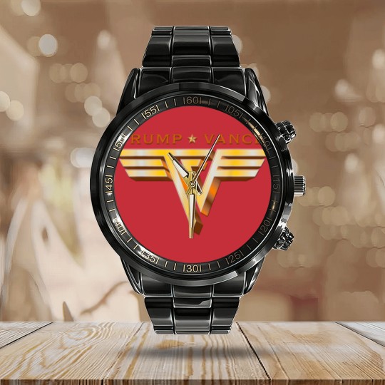Discover Trump Vance TV Rocker Gold Logo Vintage Trump Vance 2024 Calendar Steel Band Watch