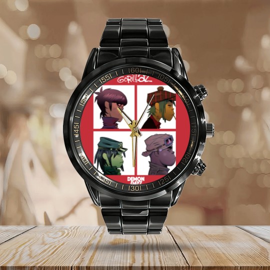 Discover Gorillaz Calendar Steel Band Watch Mens Demon Days Band Logo Calendar Steel Band Watch Short Sleeve Black