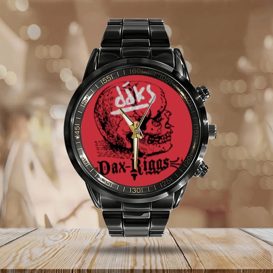 Discover Dax Riggs large red graphic Calendar Steel Band Watch