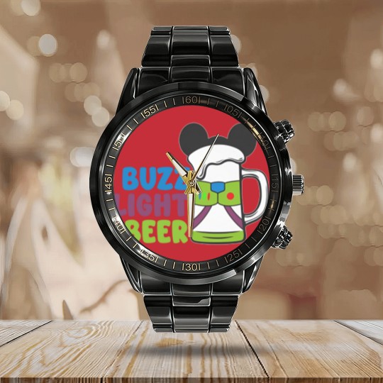 Discover Buzz Light Beer Unisex Jersey Short Sleeve Calendar Steel Band Watch