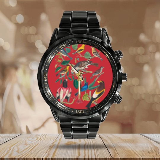 Discover Vintage Botanical Bird, Colorful Birds Short Sleeve Calendar Steel Band Watch