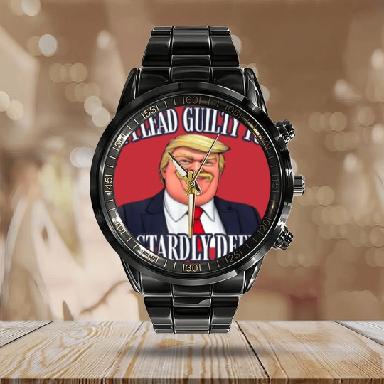 Discover Dastardly Deeds Funny Trump Cartoon Style Graphic Calendar Steel Band Watch