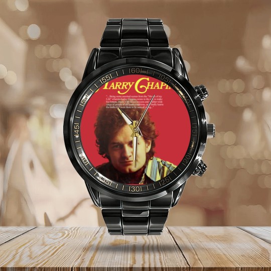 Discover Harry Chapin Cherry Wood Gold Orange Calendar Steel Band Watch