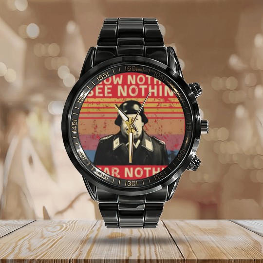 Discover Hogan's Heros I Know Nothing I See Nothing I Hear Nothing Vintage Calendar Steel Band Watch