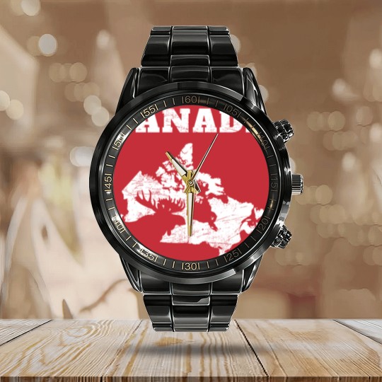 Discover Canada Map Moose - Canada Map - Calendar Steel Band Watch