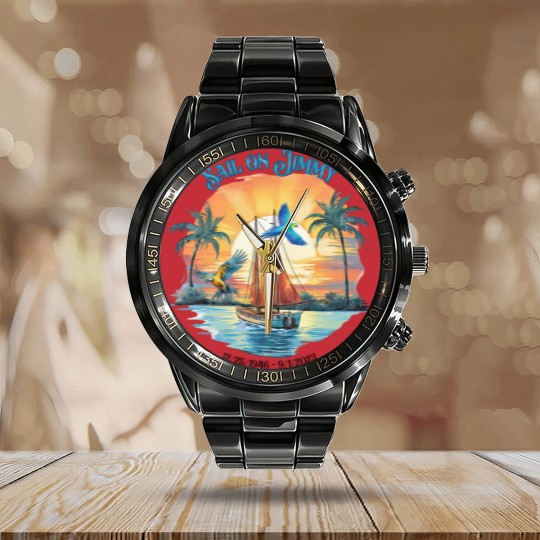 Discover Jimmy Buffett Memorial Calendar Steel Band Watch, Jimmy Buffett Quote Calendar Steel Band Watch, Rock Music Calendar Steel Band Watch